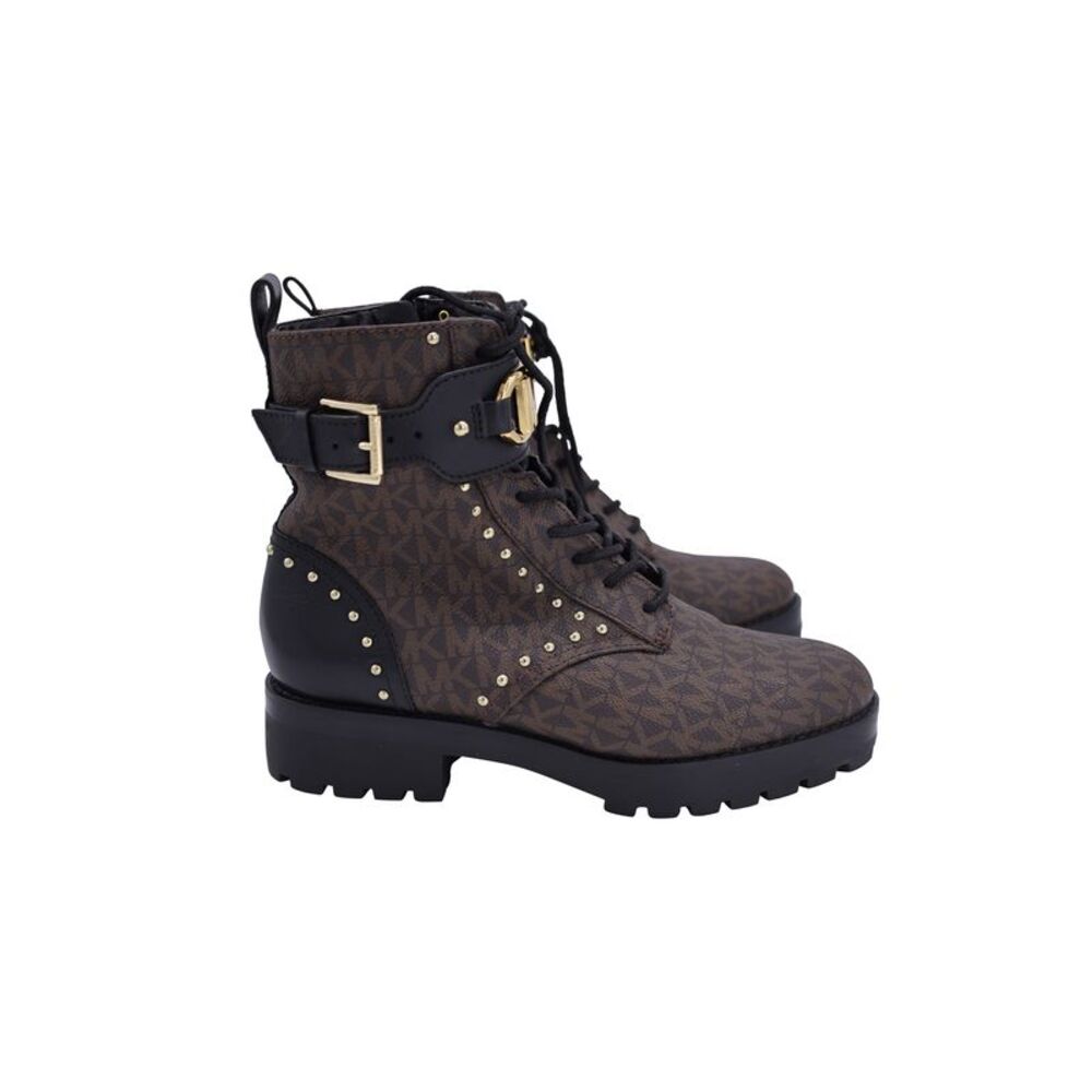 Michael Kors Kincaid Lace-Up Boots in Brown Coated Canvas